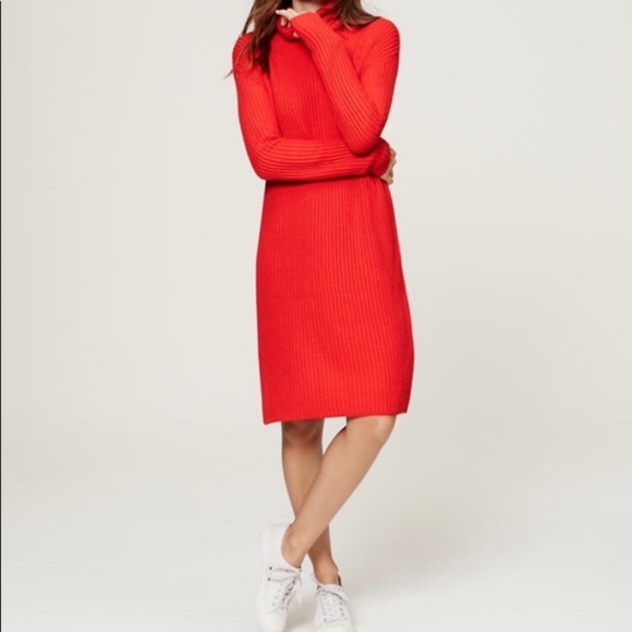 red turtleneck sweater dress